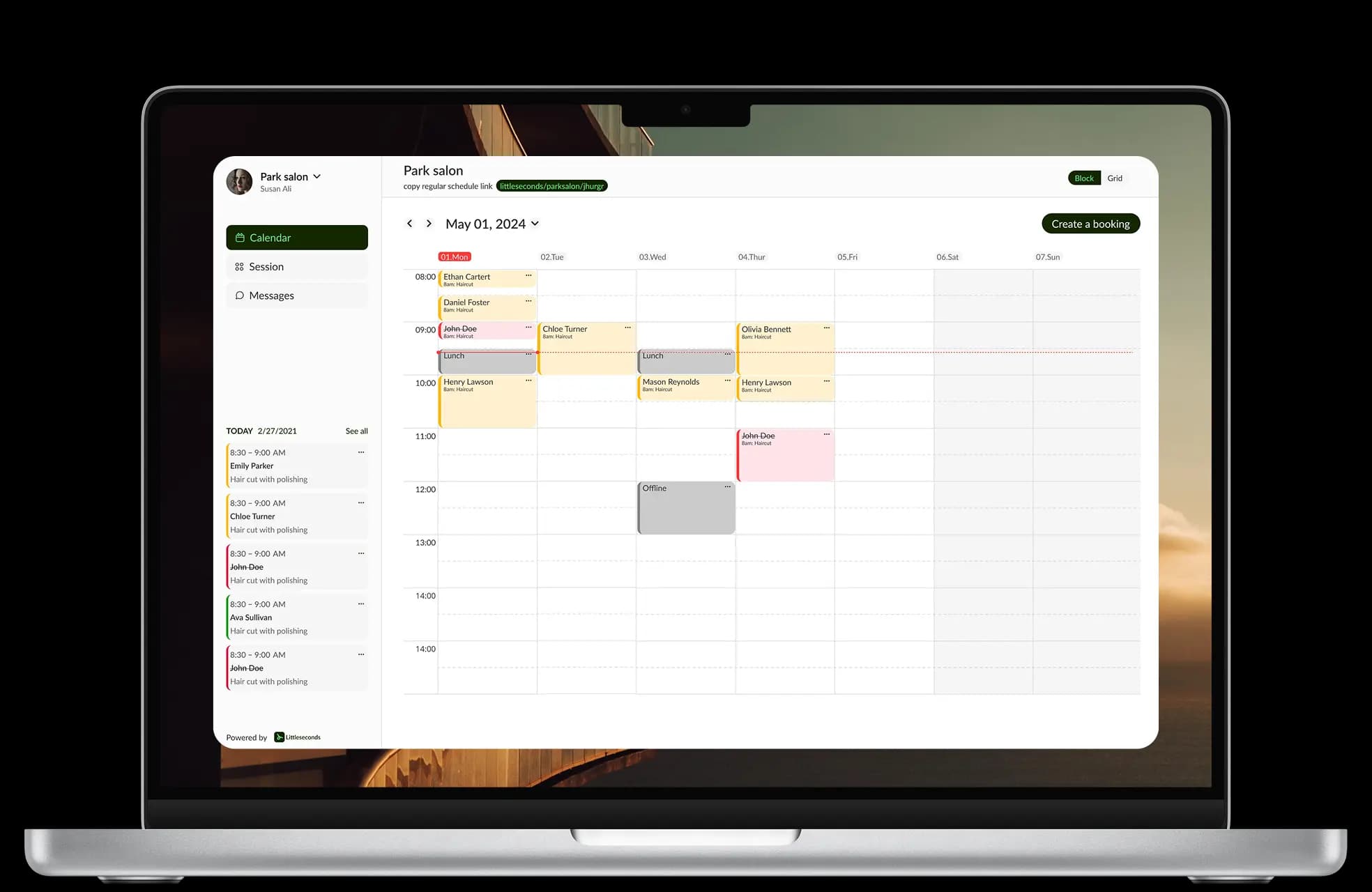 Littleseconds booking interface